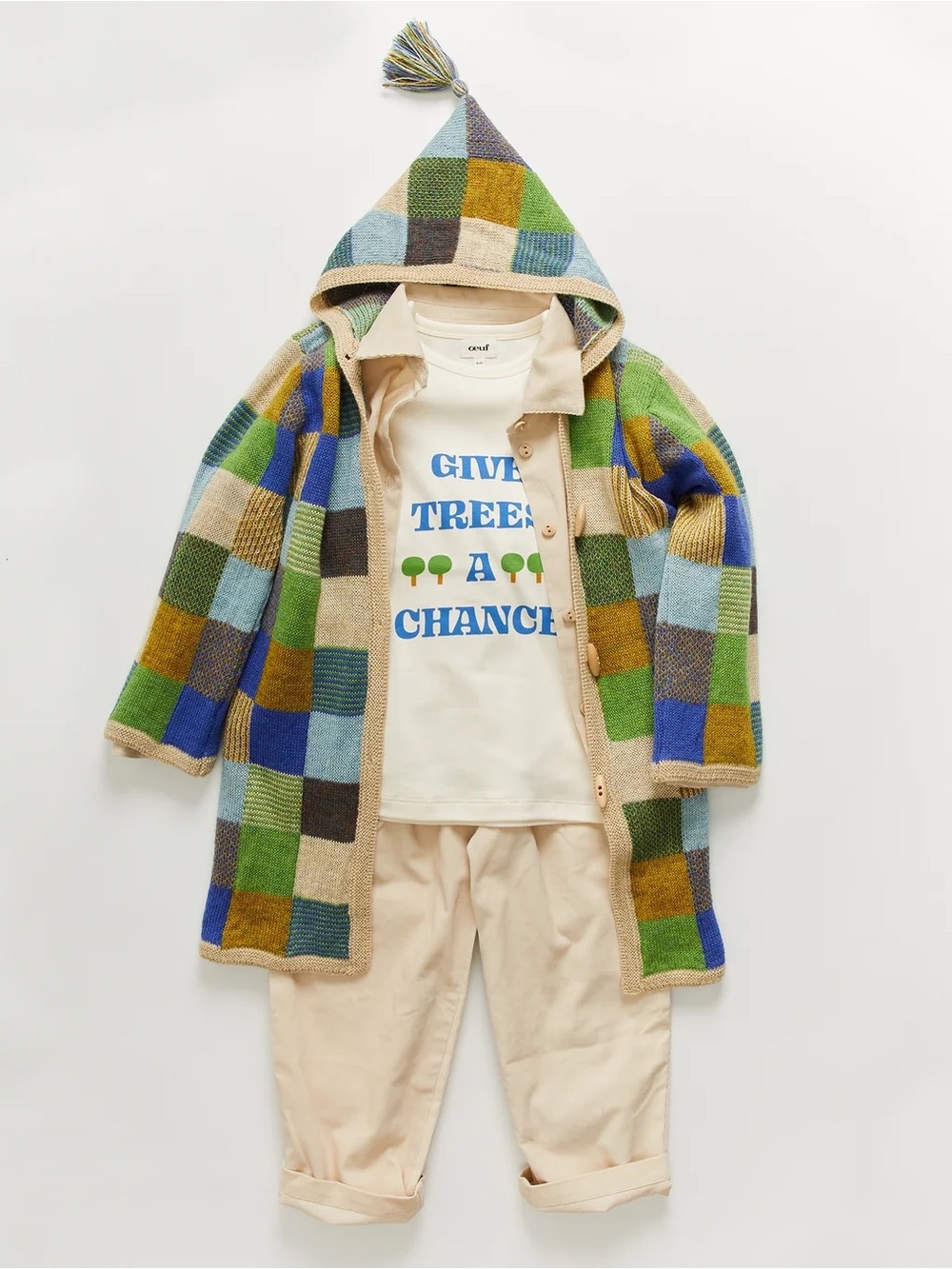 Oeuf Patchwork Hooded Coat - Bright Beige